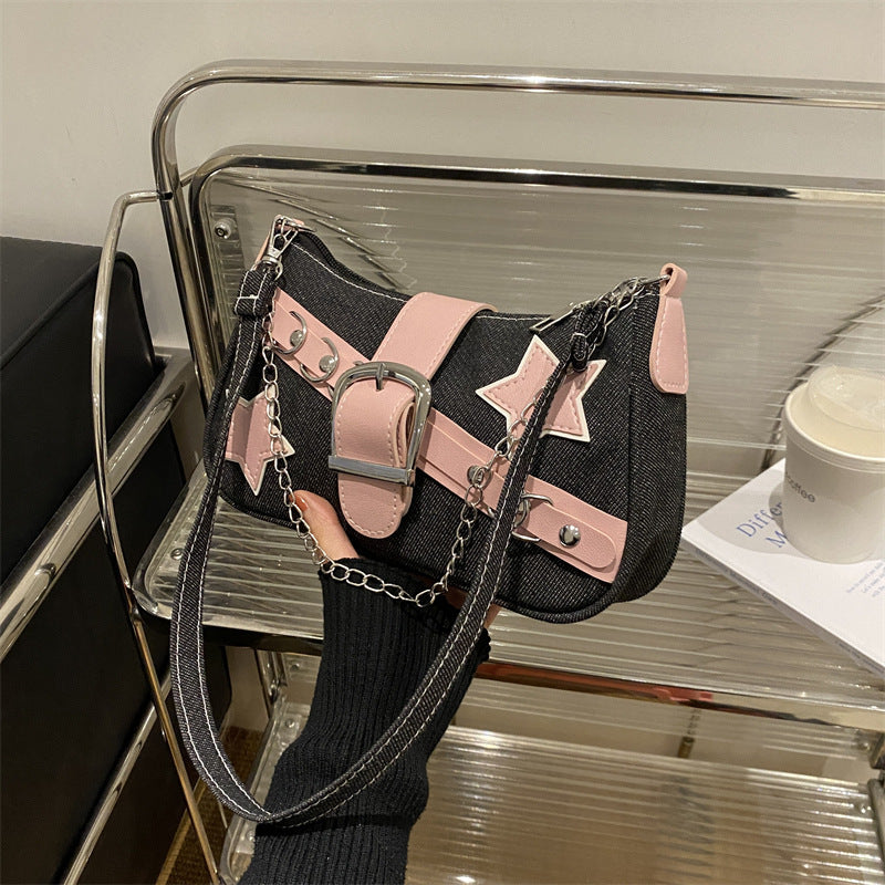 Wholesale Trendy Star Casual Denim Chain Shoulder Underarm Bag