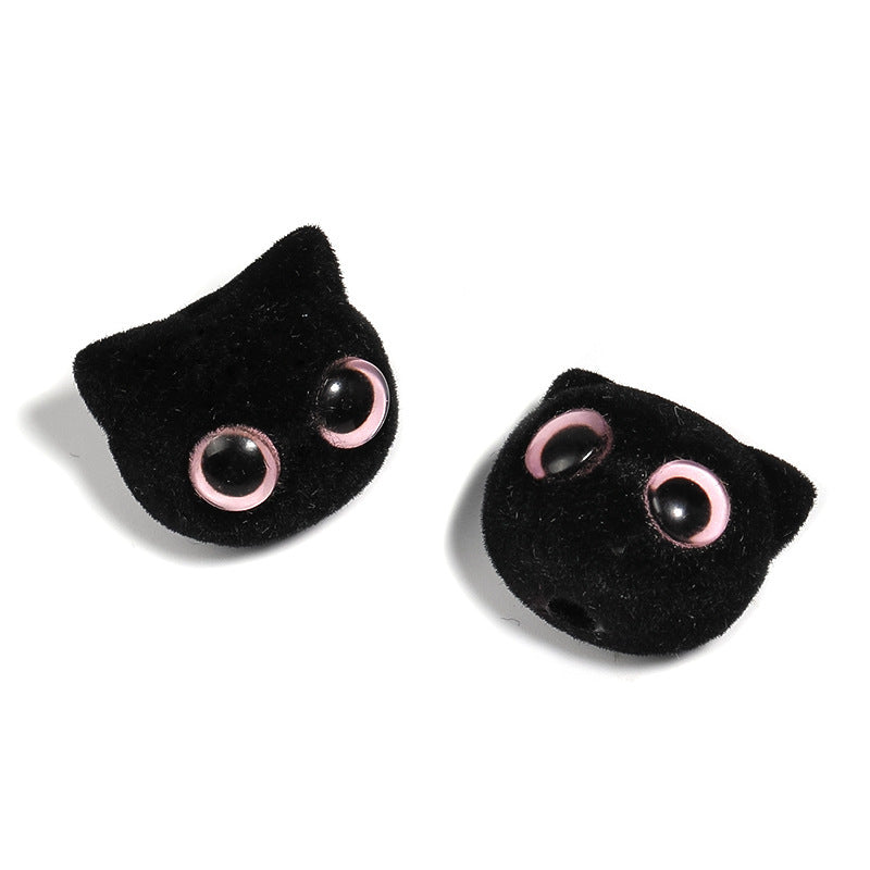 Wholesale 20pcs/pack Flocked big eye cat head beadable DIY accessories