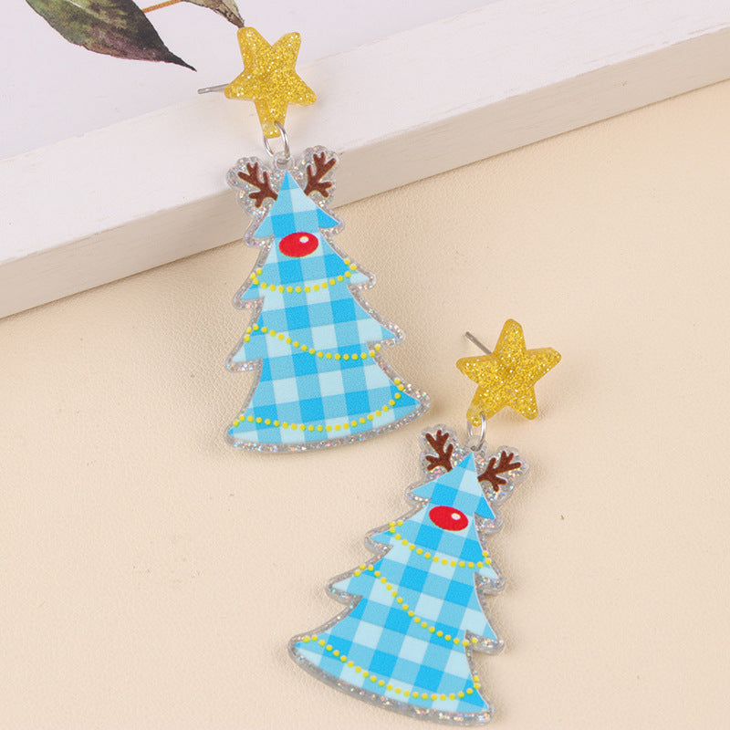 Wholesale Christmas Five-pointed Star Leopard Print Antler Snowflake Acrylic Earrings
