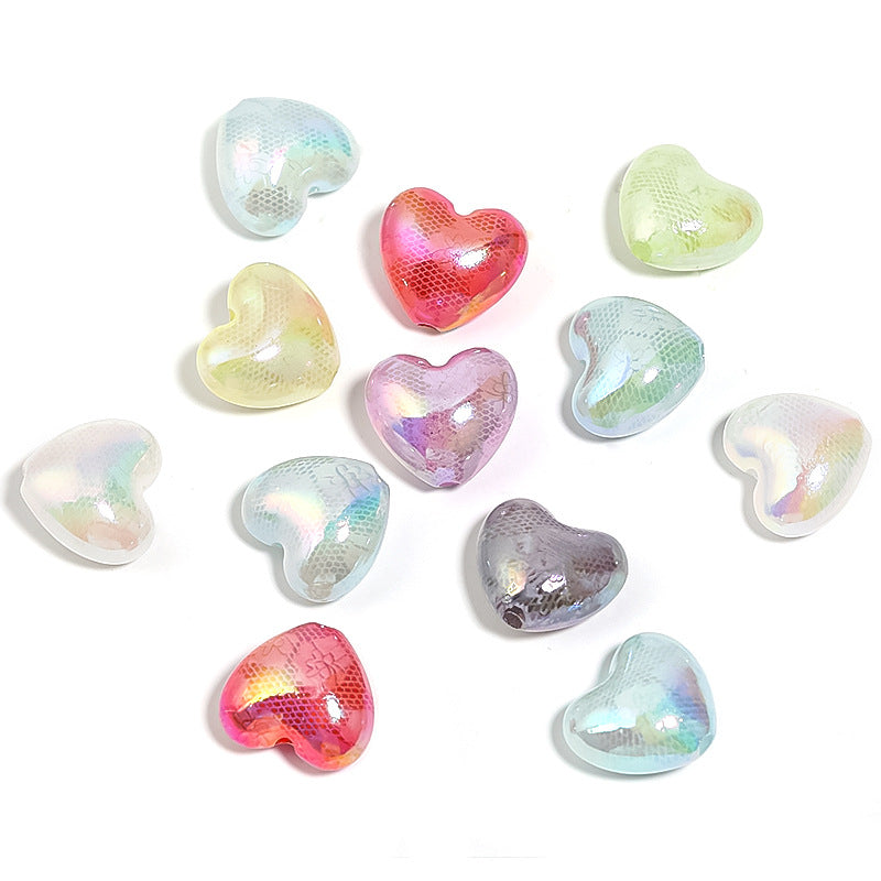 Wholesale 50pcs Lace Heart Print Acrylic Beads