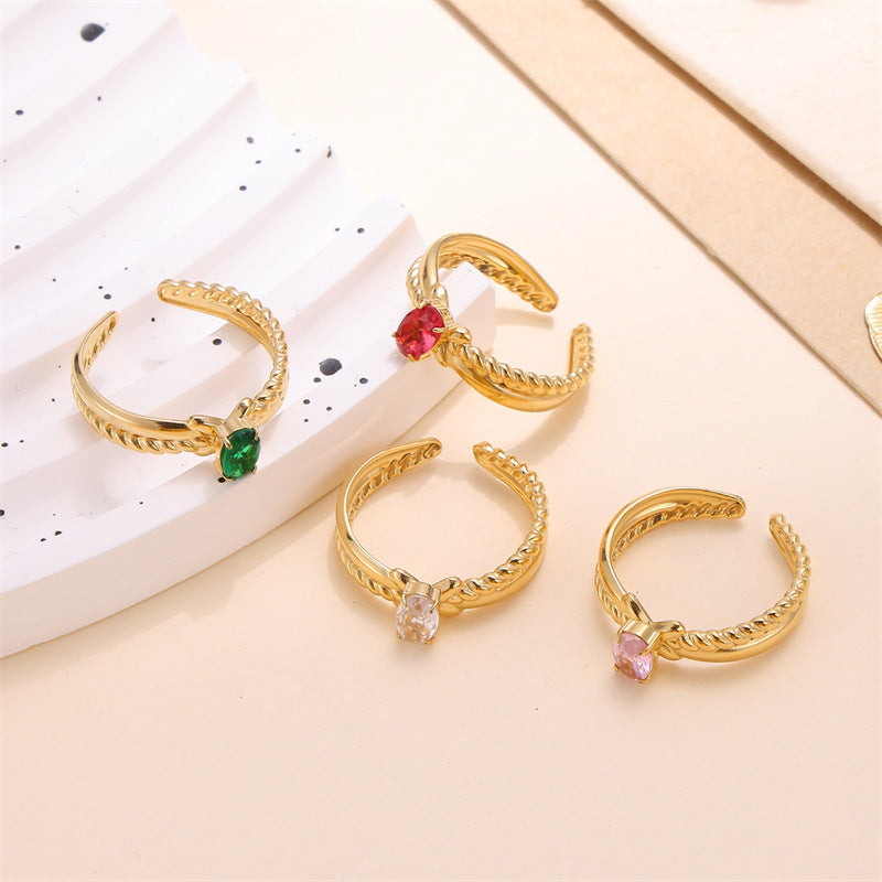 Wholesale Stainless Steel Gold Inlaid Zircon Ring