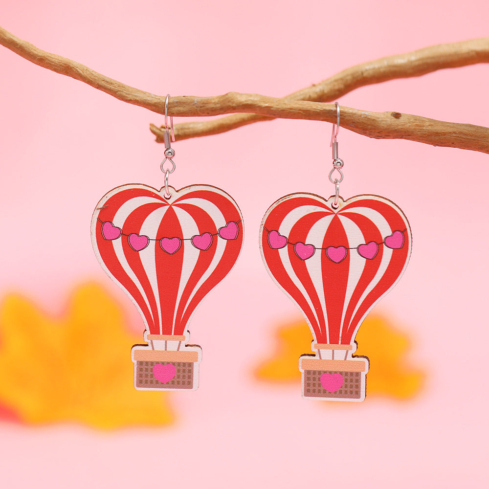 Wholesale Valentine's Day Love Truck Balloon Red Lip Wooden Earrings