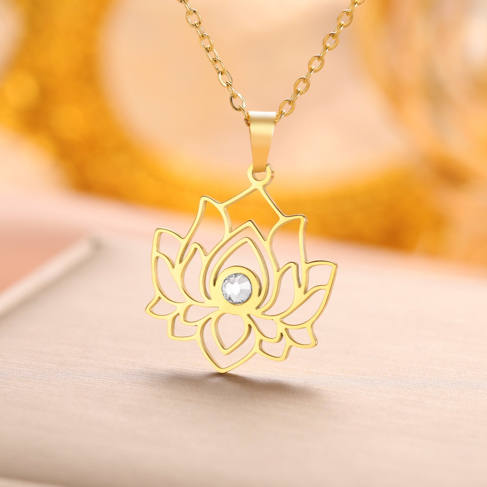 Wholesale Water Drop Lotus Necklace Women's Stainless Steel Trend Necklace