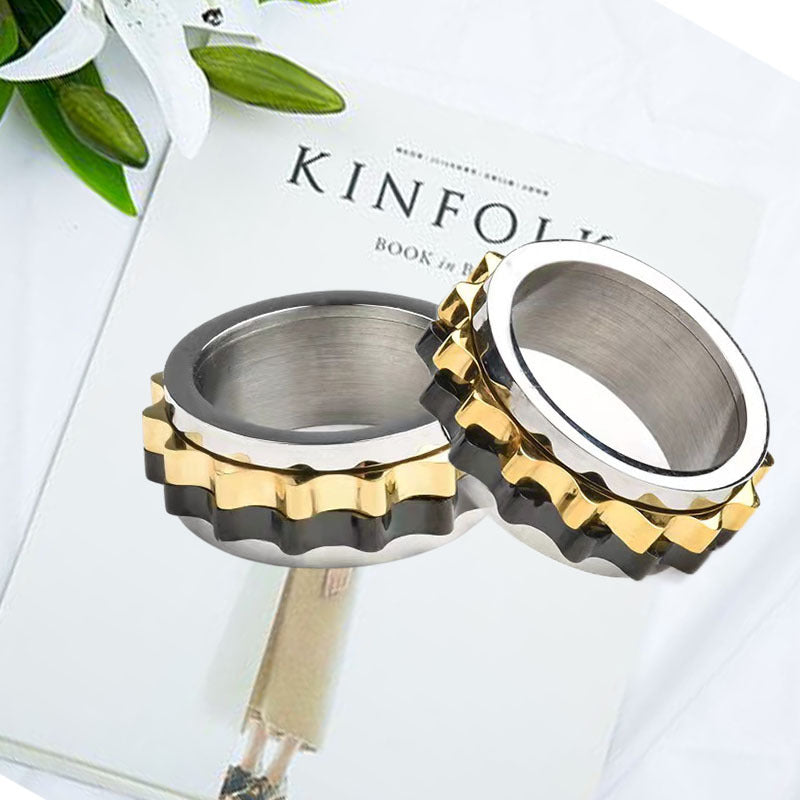 Wholesale Rotatable Gear Electroplated Black Gold Minus Stainless Steel Ring