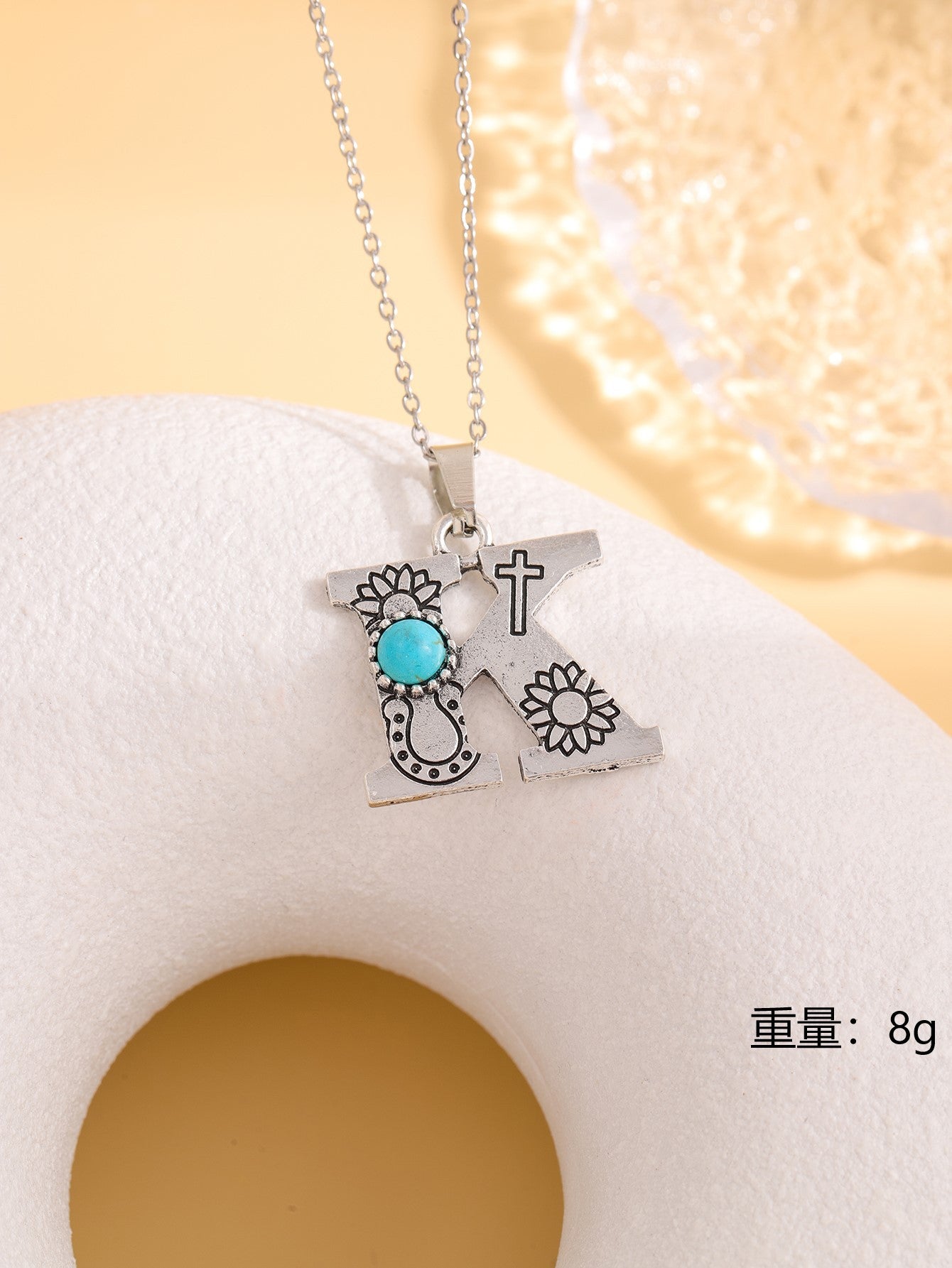 Wholesale Western stainless steel chain cactus turquoise letter necklace
