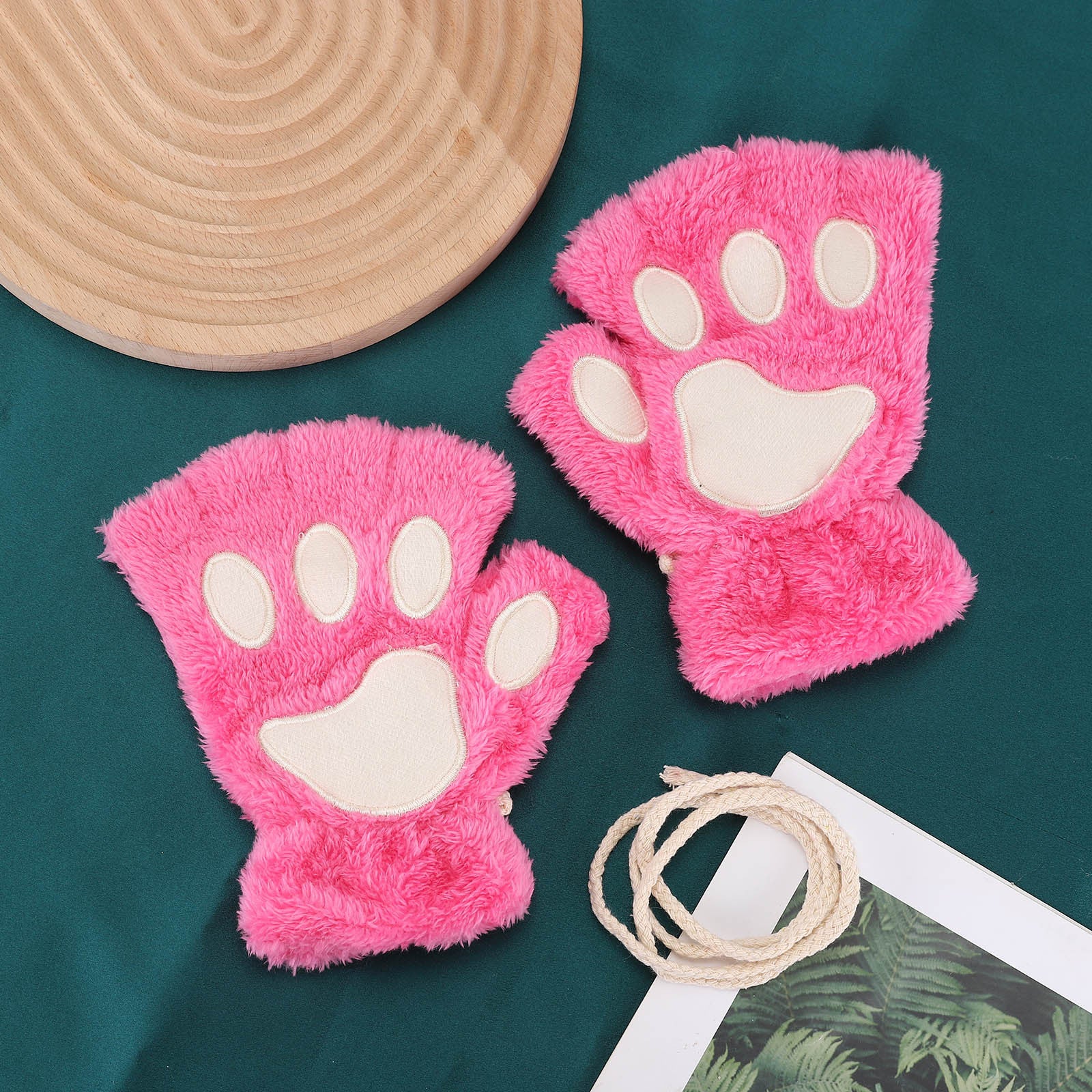 Wholesale Winter Fingerless Thickened Bear Paw Plush Half Finger Gloves