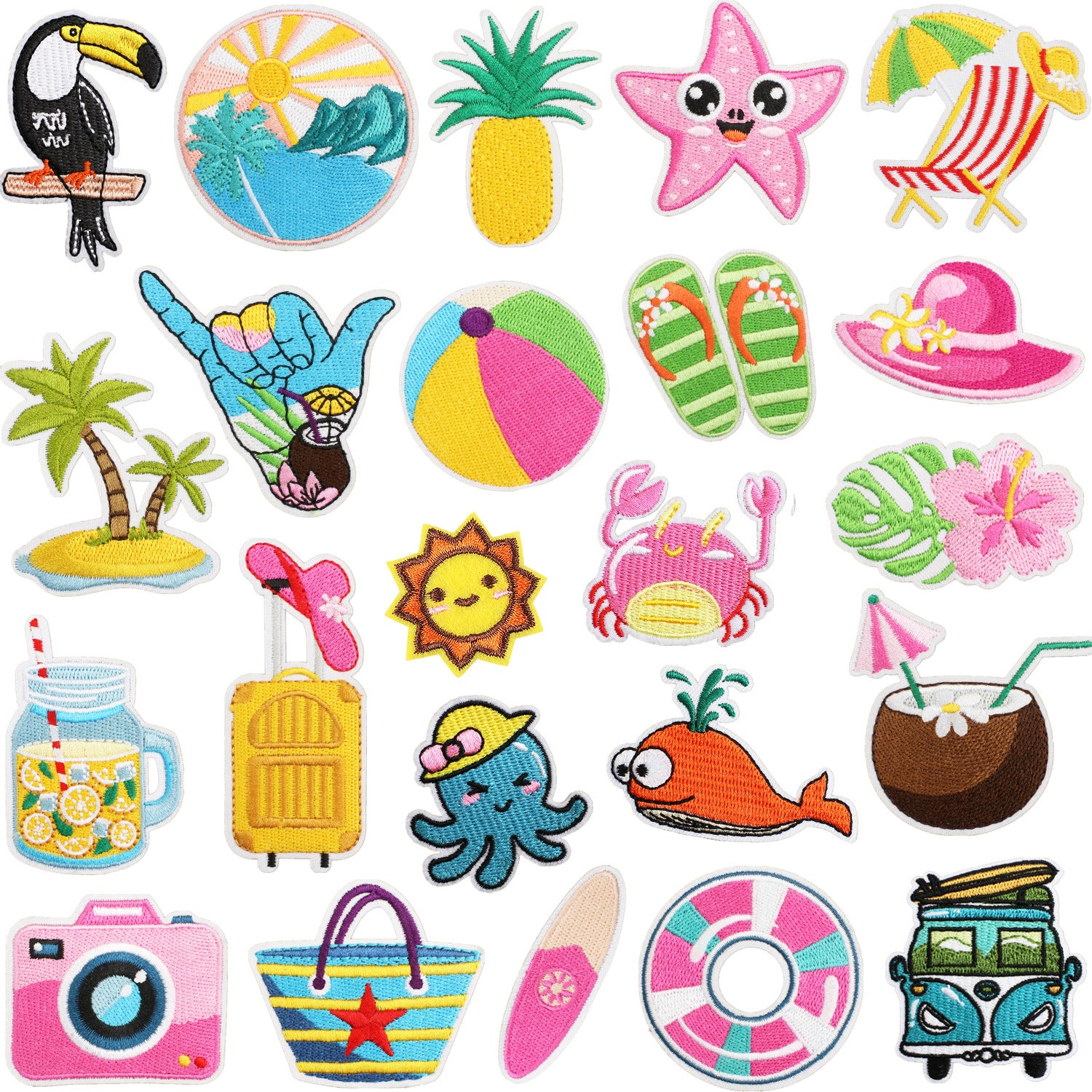 Wholesale Vacation Beach Embroidered Cloth Patch Camera Sun Sand Ball Decorative Sew On Applique For Clothing Bag Gift