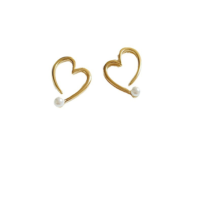 Wholesale Alloy Hollow Heart Pearl Earrings