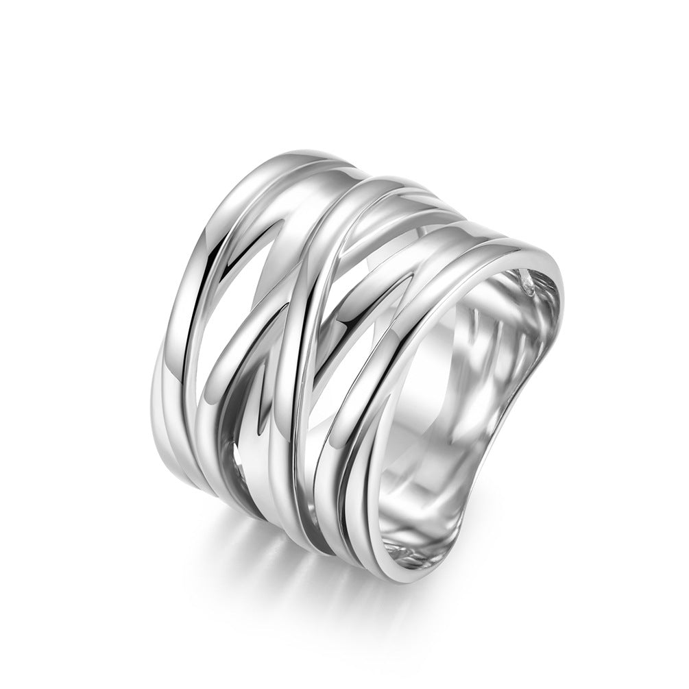 Wholesale Three color gradient Titanium steel ring with three-dimensional weaving