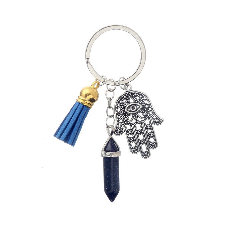 Wholesale Hand Palm Tassel Multicolor Crystal Hexagon Pillar Accessories Alloy Keychains