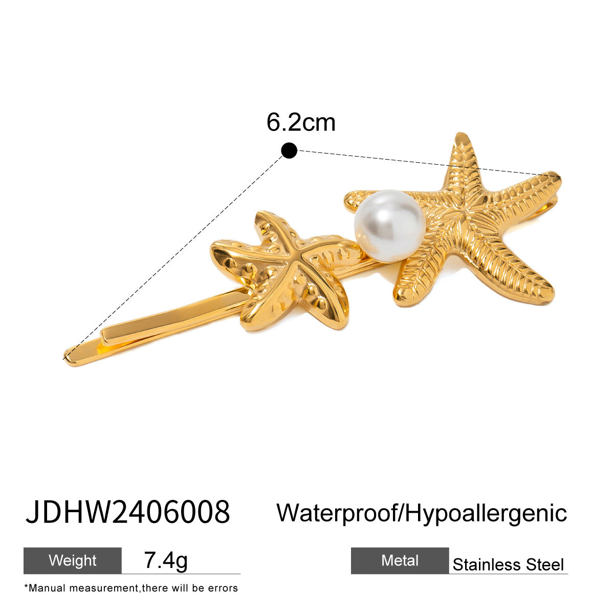 Wholesale 18k Gold Stainless Steel Personalized Retro Pattern Starfish Hair Clips