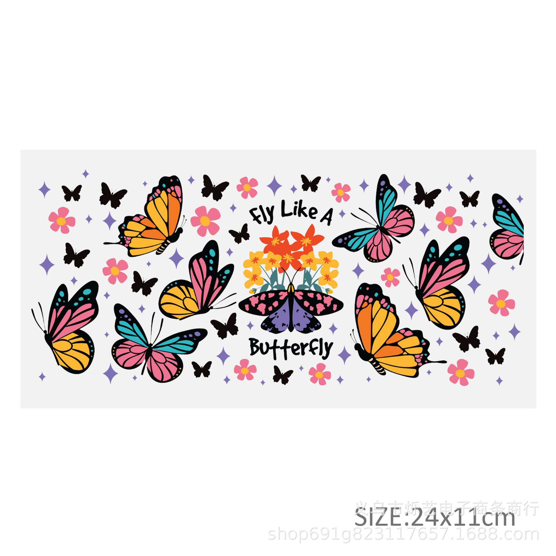 Wholesale 5pcs Butterfly Flower Print UV DTF Transfer Crystal Cup Sticker
