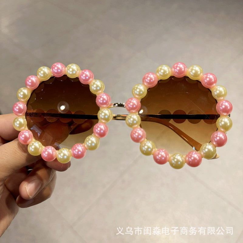 Wholesale Pearl Metal Round Frame Wedding Catwalk Sunglasses