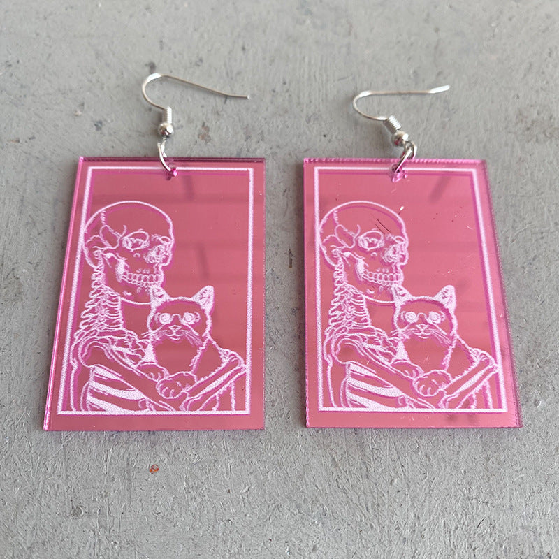Wholesale 2pairs/pack Acrylic Skull Cat Earrings
