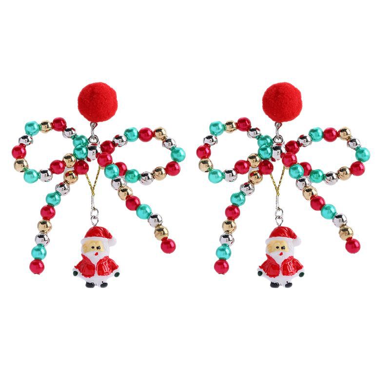 Wholesale Colorful bow pom-pom earrings