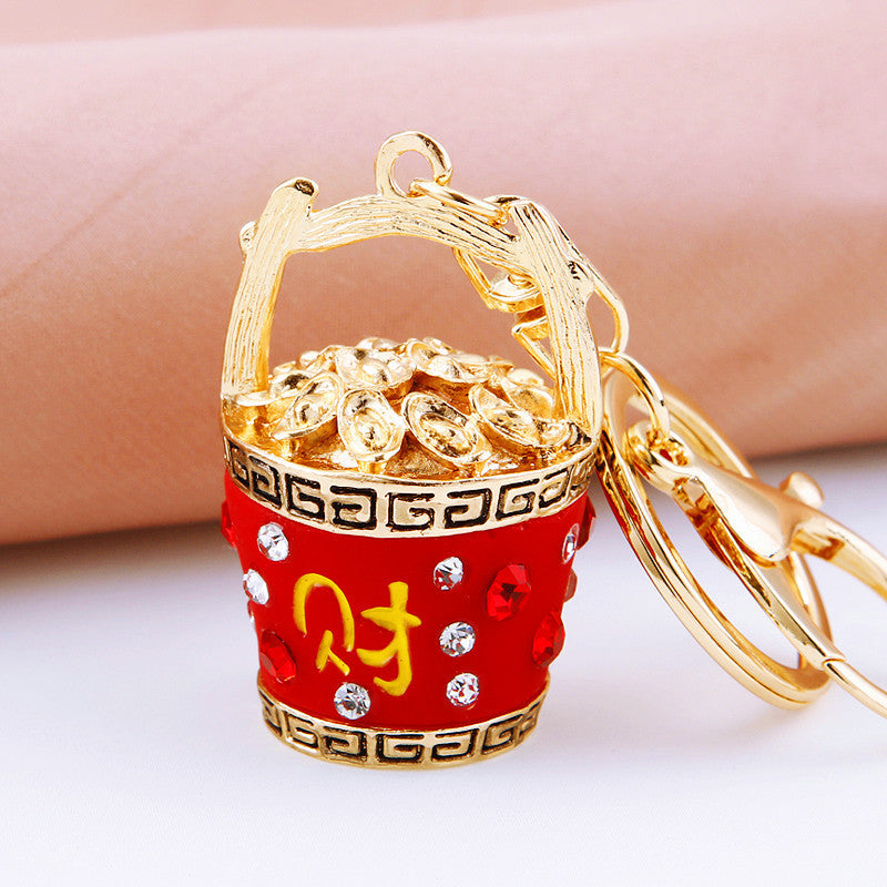 Wholesale Metal Pink Rhinestone Lucky Bag Keychain Chinese Style Car Key Accessory For Women Gift