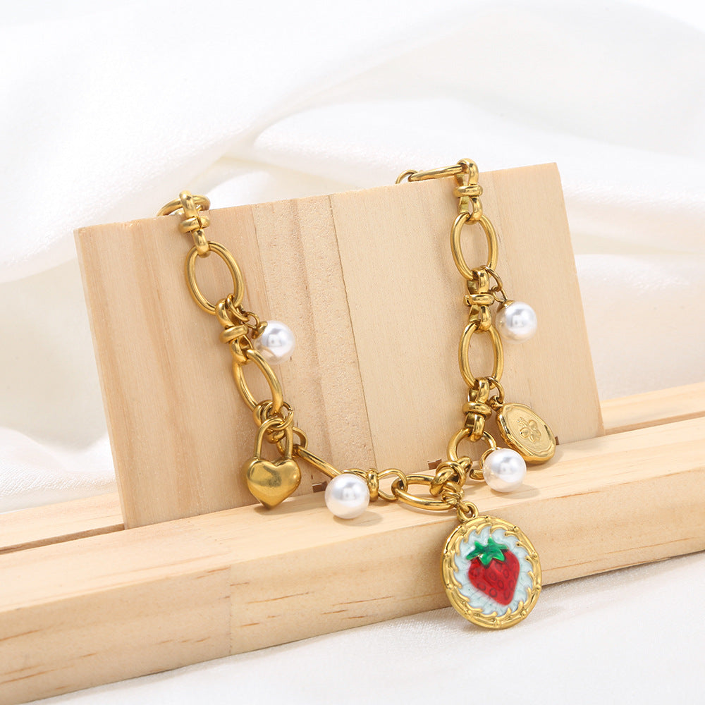 Wholesale Sweet and Cool Strawberry Pearl Cross Love Star Stainless Steel Bracelets