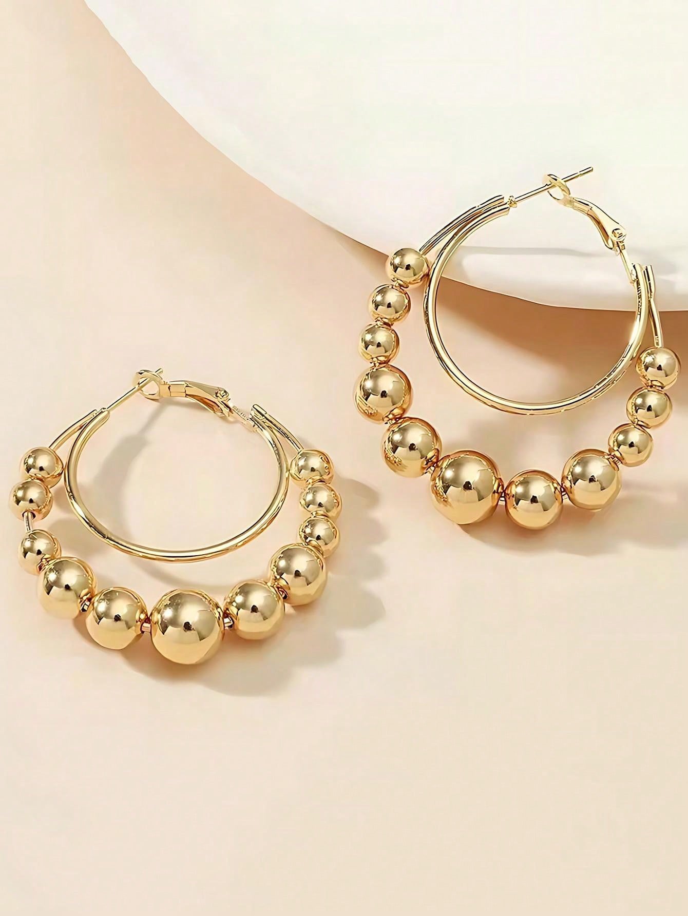 Wholesale Temperament, Metallic Feel, Fashionable and Versatile, with Round Bead Earrings