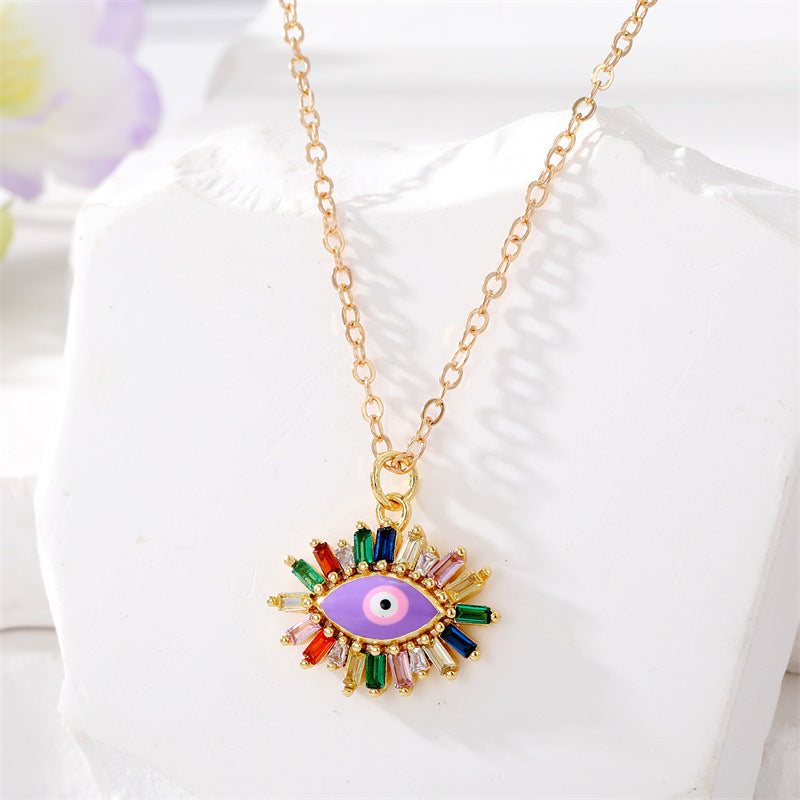 Wholesale Color Inlaid Zircon Color Drip Devil Eye Alloy Necklaces