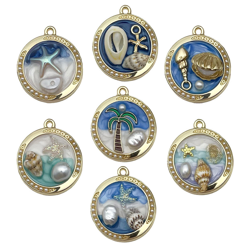 Wholesale Oil Painting Ocean Starfish Alloy Oil Dropping DIY Jewelry Accessories French Retro Light Luxury Enamel Earrings Necklace Pendant