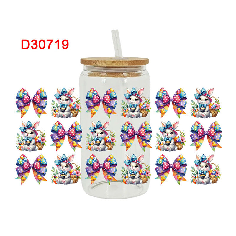 Wholesale Colorful bowknot cartoon rabbit Easter series 16oz Cup UV DTF Wraps
