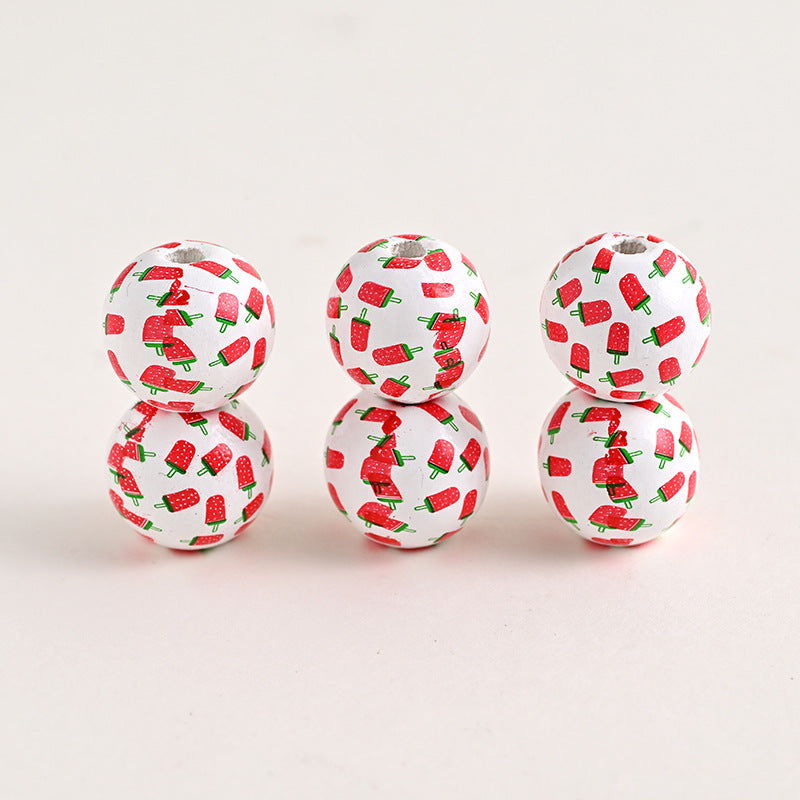 Wholesale 500PCS Watermelon Flamingo Printed Round Wooden Beads