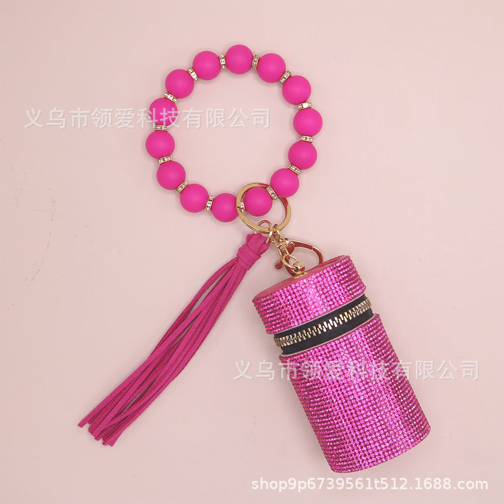 Wholesale New Lipstick Bag Silicone Wrist Bracelet Diamond Ring Beaded Pendant Keychain