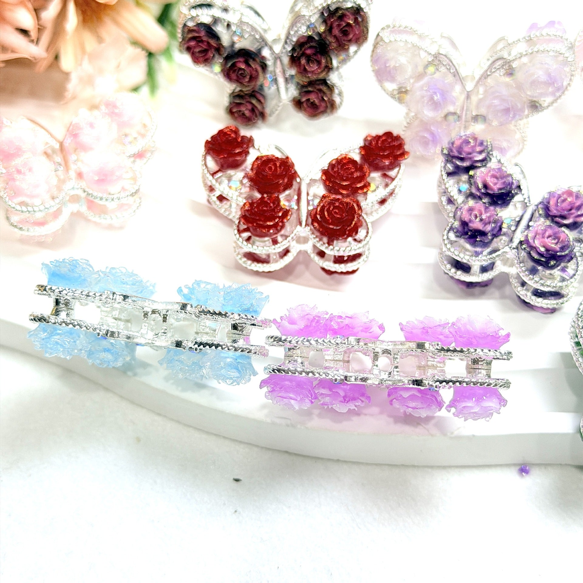 Wholesale 10pcs Colored alloy butterfly rose straight hole beads