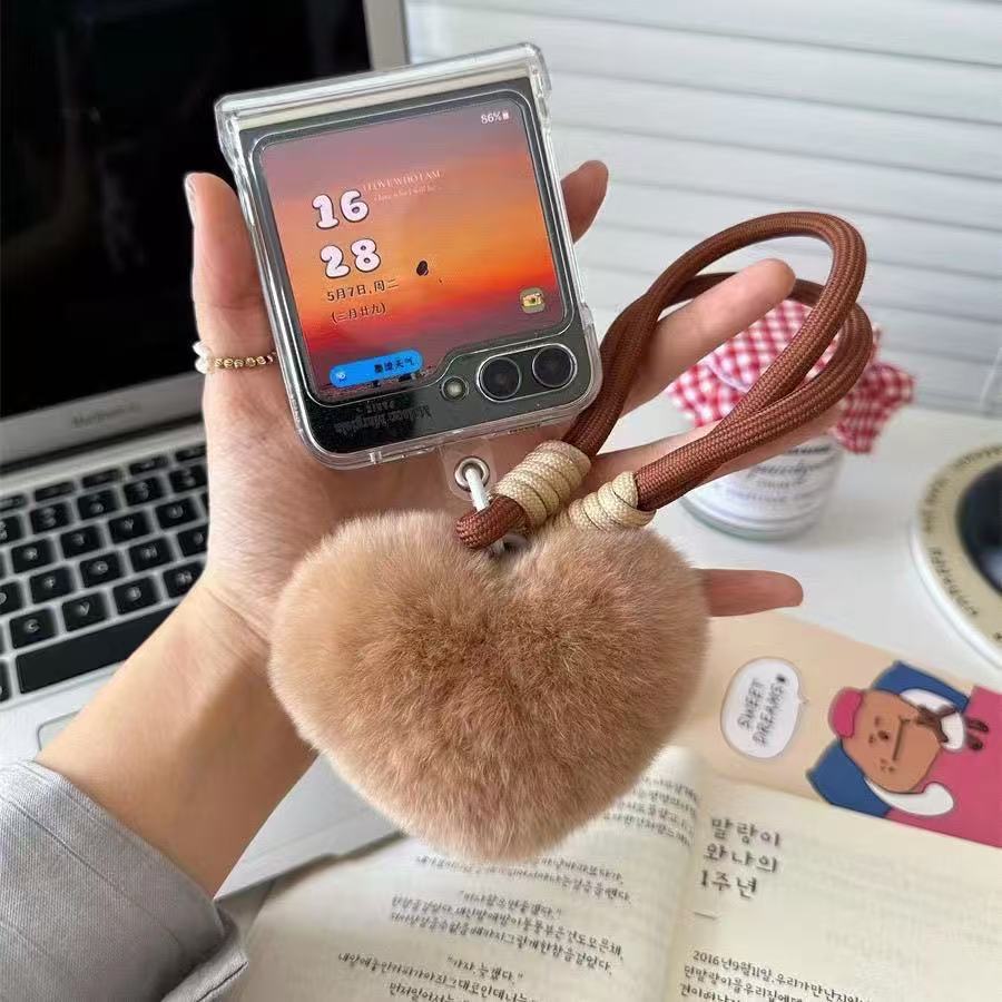 Wholesale Cute Rex Rabbit Fur Pom-Pom Heart-Shaped Car Keychain