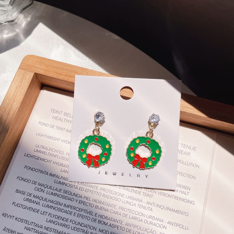 Wholesale Santa Claus Elk Wreath with Diamond Resin Earrings