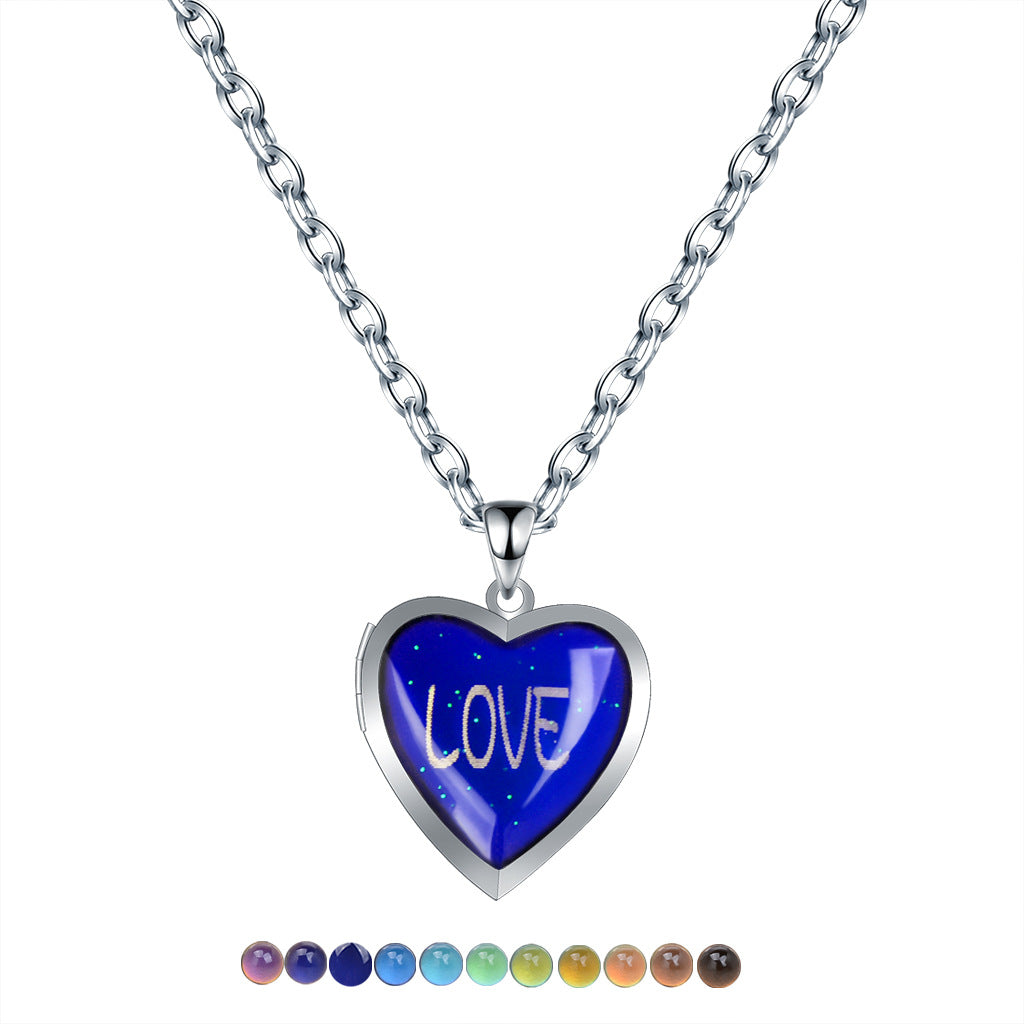 Wholesale Stainless Steel Chain Love Photo Box Temperature Sensitive Color Changing Necklaces