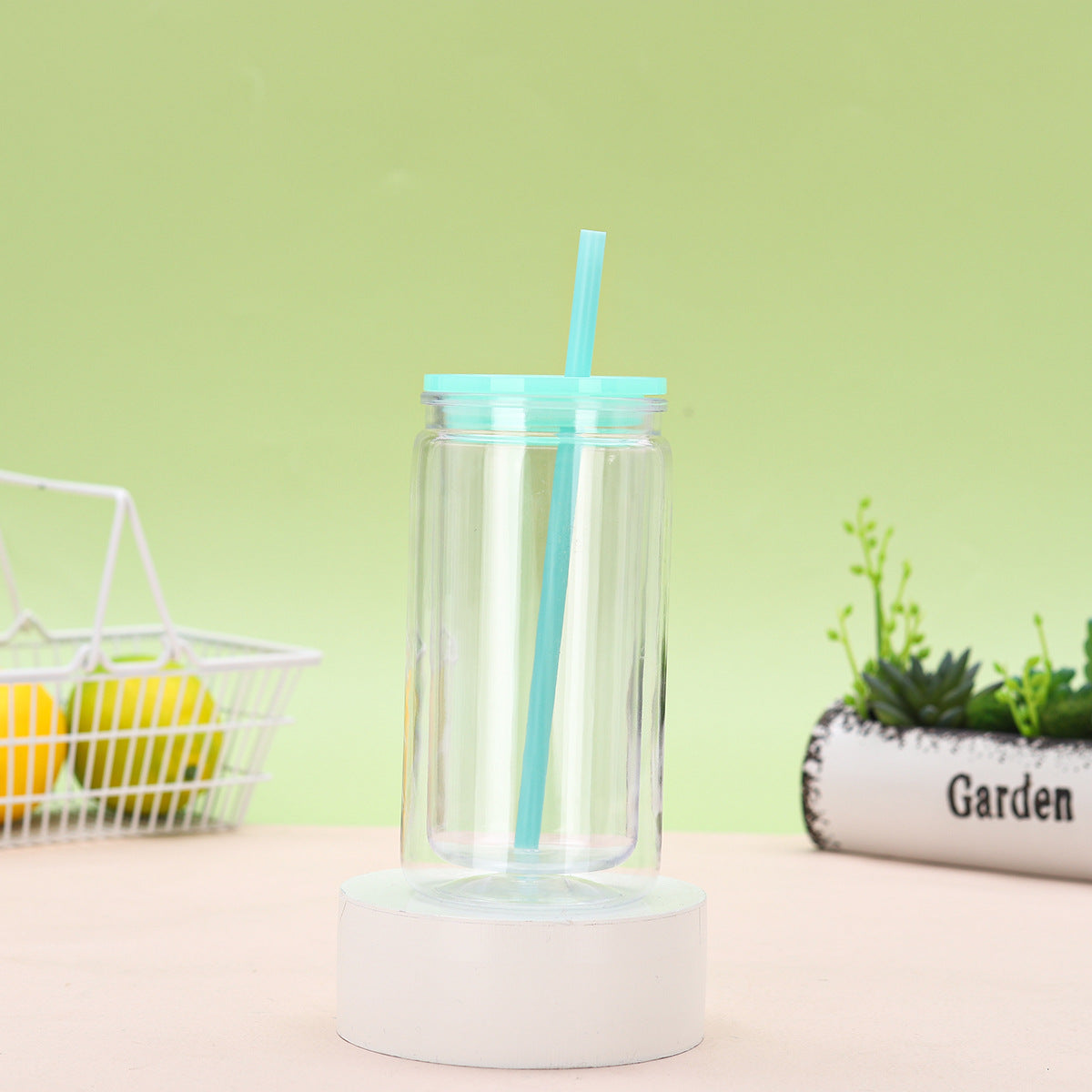 Wholesale Double Layer 16oz Plastic Cup Environmentally Friendly Acrylic Jelly Color Mason Cup Color Lid Can Be DIY Can Be Sticker