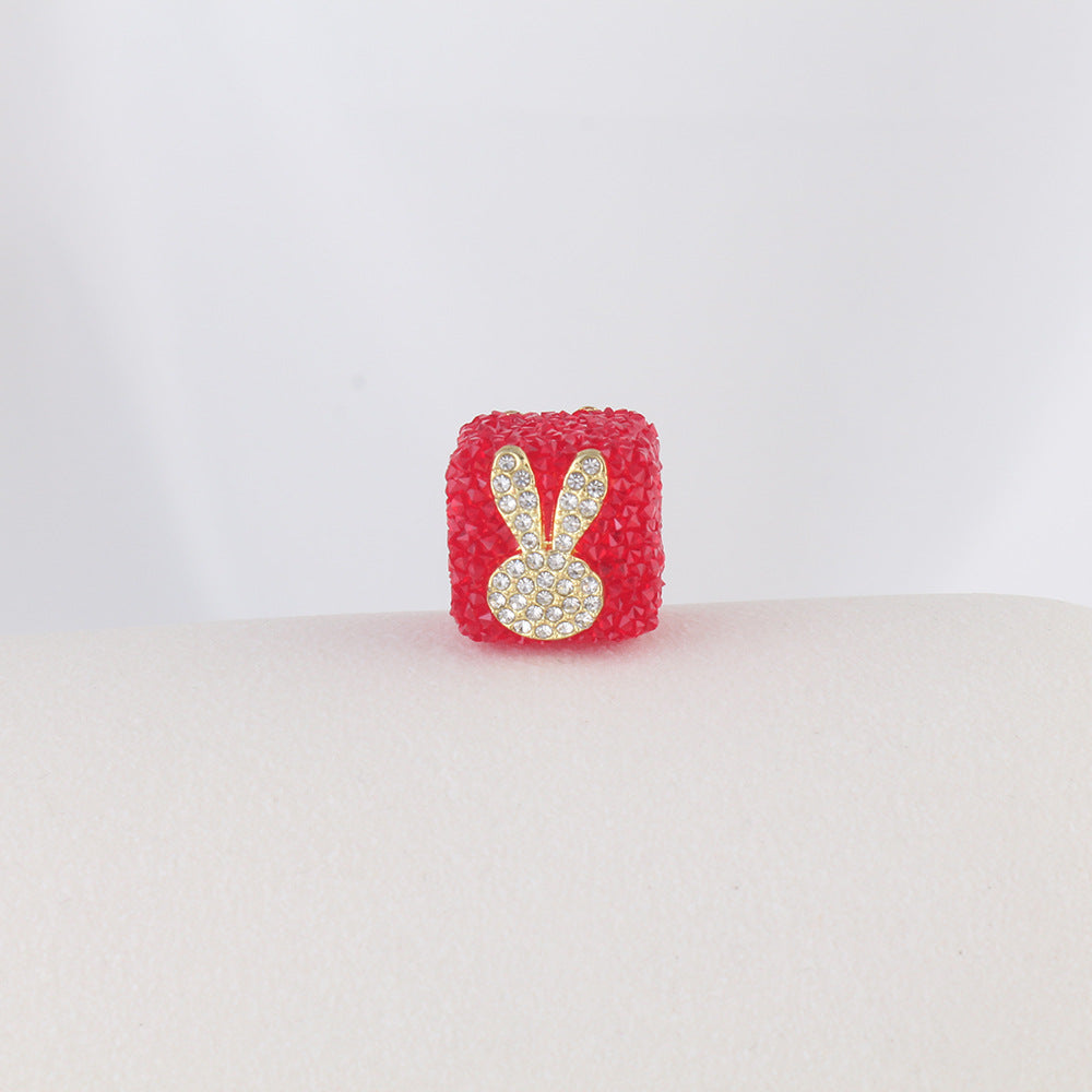 Wholesale 6pcs Candy colored Cute Rabbit Blocks Crystal Beads