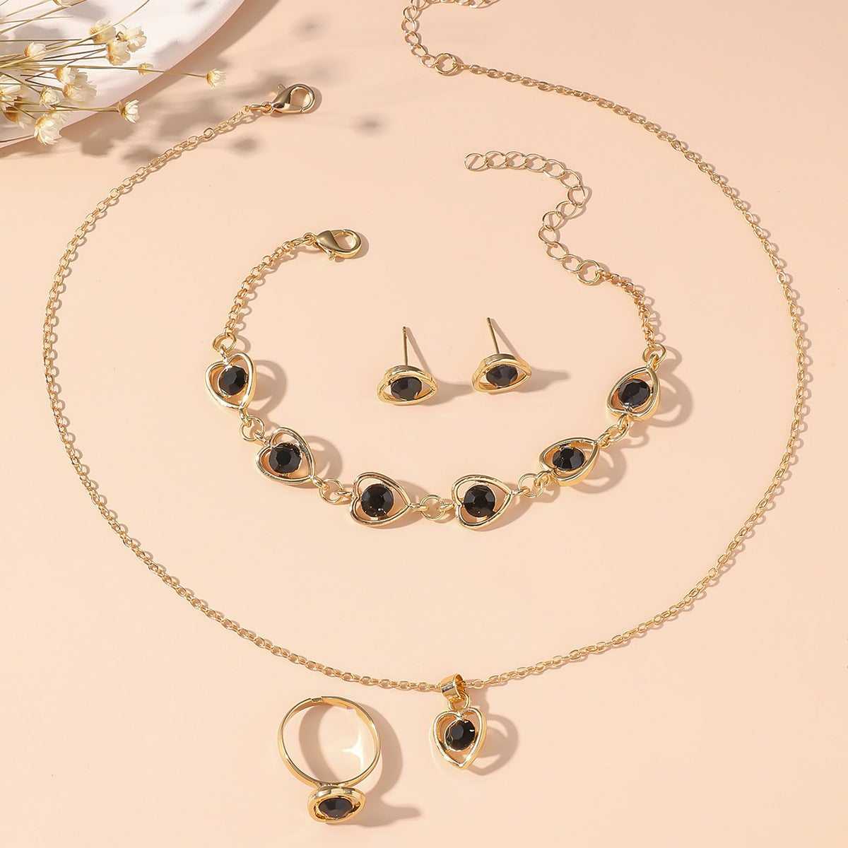 Wholesale 4pcs/pack Popular Hollow Love Earrings, Bracelets, Necklaces, Rings Jewelry