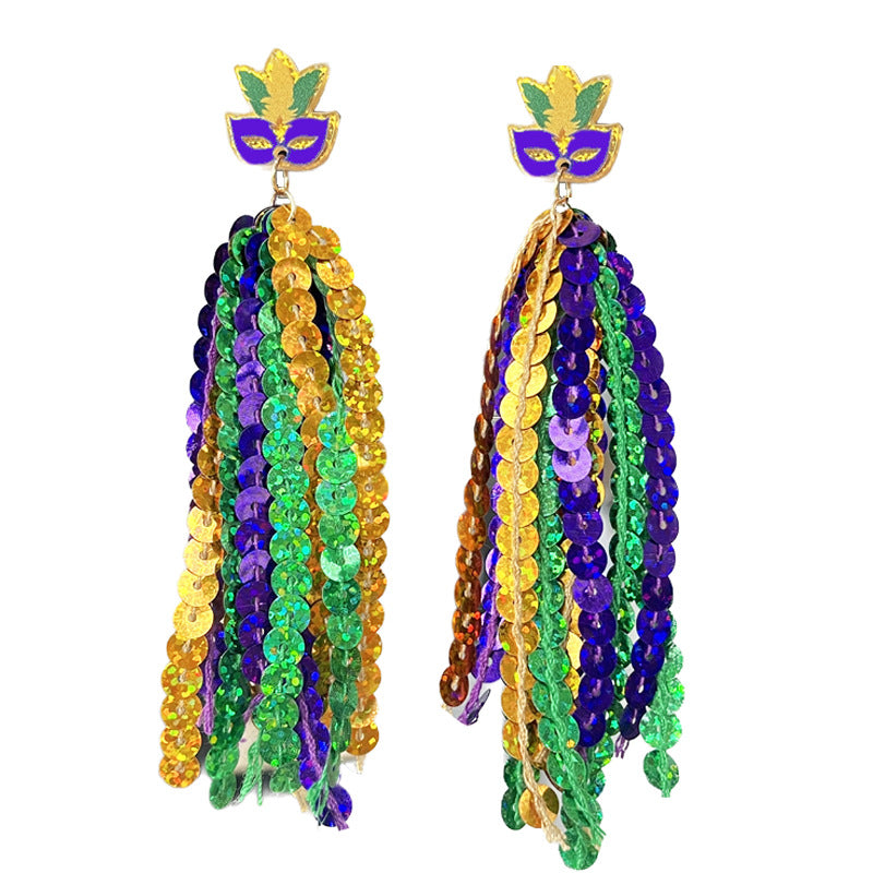 Wholesale Carnival Atmosphere, Multiple Materials, Glitter, Tassels, Bright Beads, Feather Earrings