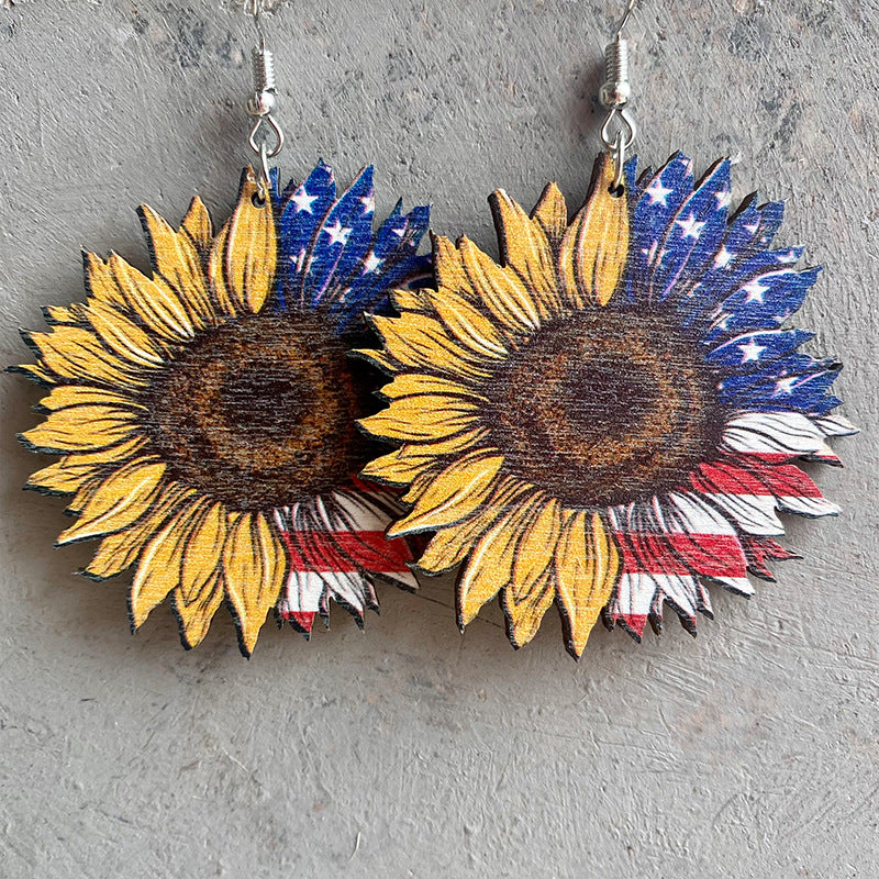 Wholesale 2 Pair/Pack American Independence Day Star Hat Earrings Cactus Wood Earrings