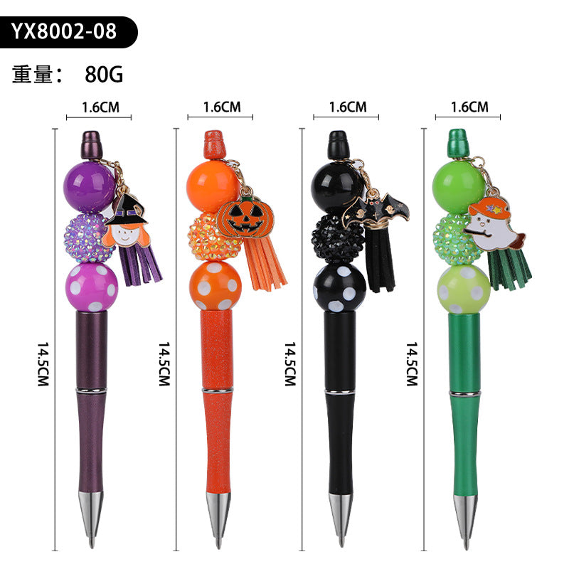 Wholesale Beaded Pens DIY Halloween Creative Fun Rhinestone Pumpkin Skull Tassel Pen Set