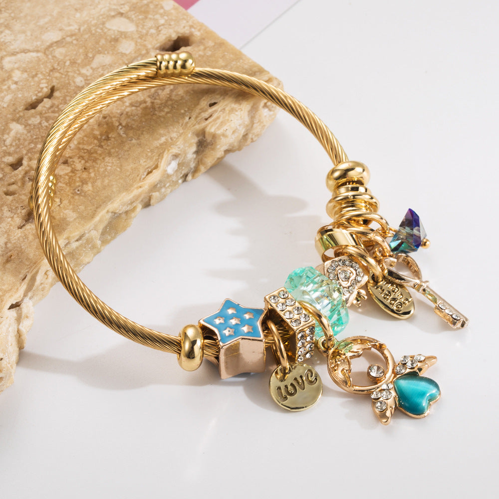 Wholesale Valentine's Day Beaded Angel Key with Diamond Adjustable Bracelet