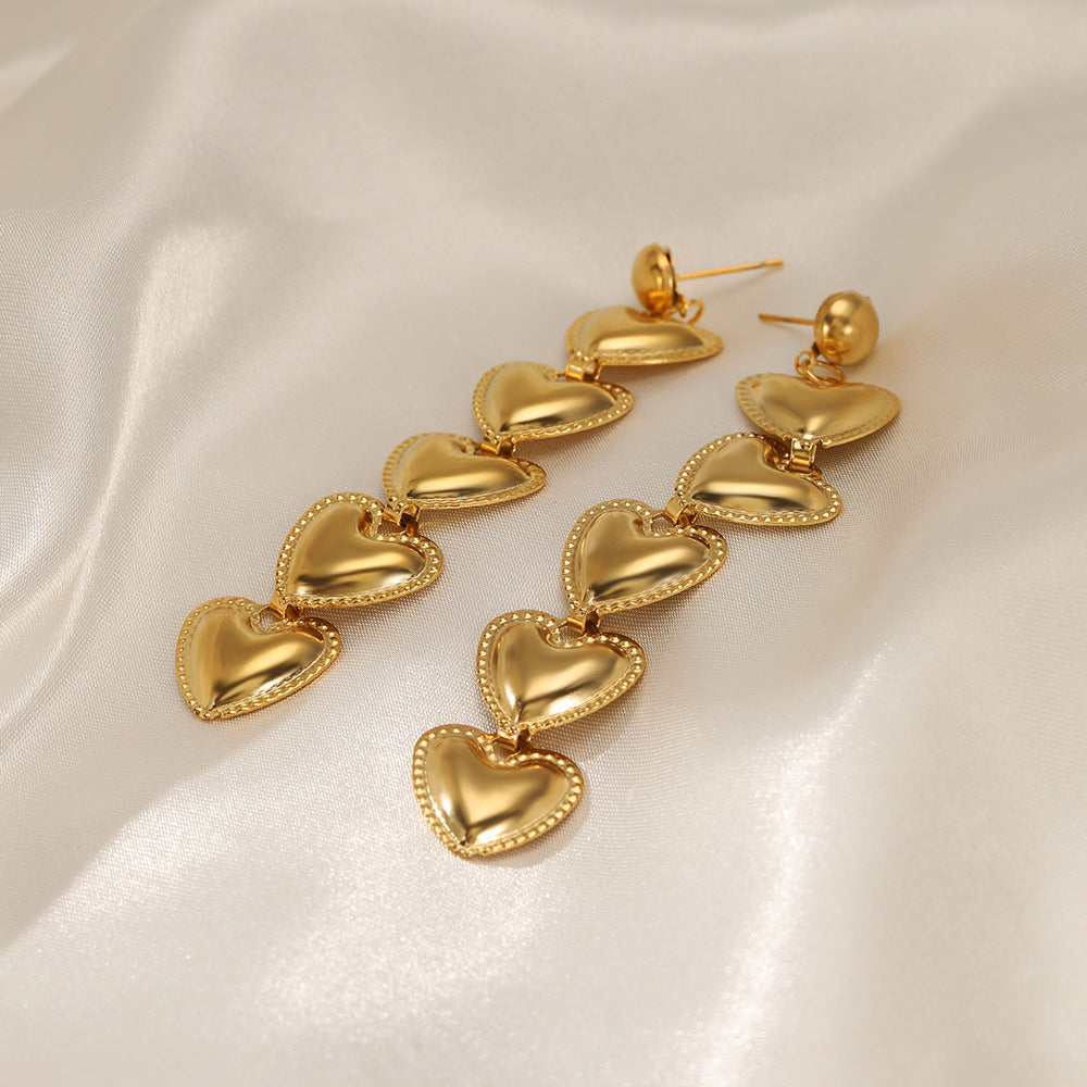 Wholesale Long five heart-shaped titanium steel earrings