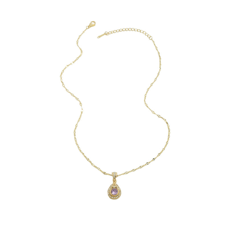 Wholesale Diamond Inlaid Purple Droplet Alloy Necklaces