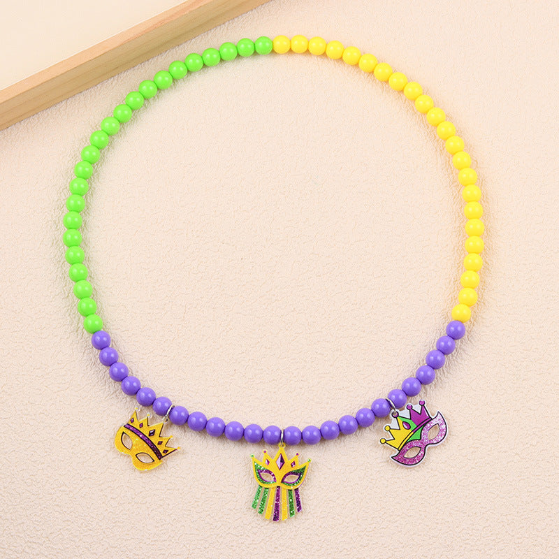 Wholesale  Carnival  Colorfulful Beaded Mask Tassel Acrylic Pendant  Necklace