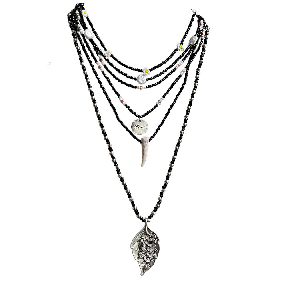 Wholesale Simple Black Beaded Pendant Necklace