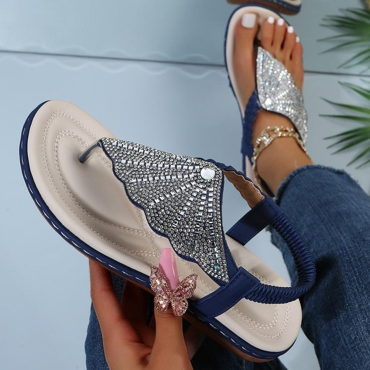 Wholesale Glass Rhinestone Woven Wedge Sandals