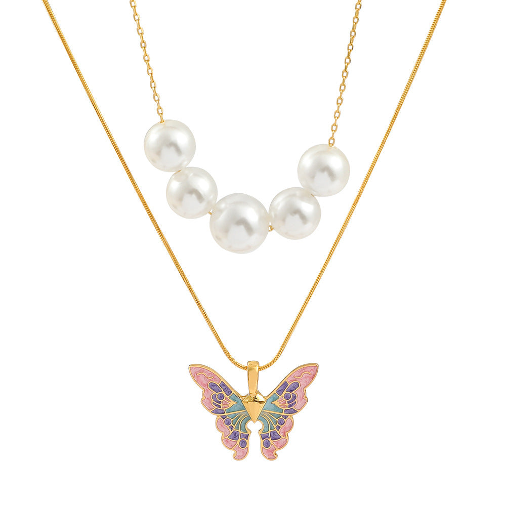 Wholesale Alloy Pearl Butterfly Necklaces
