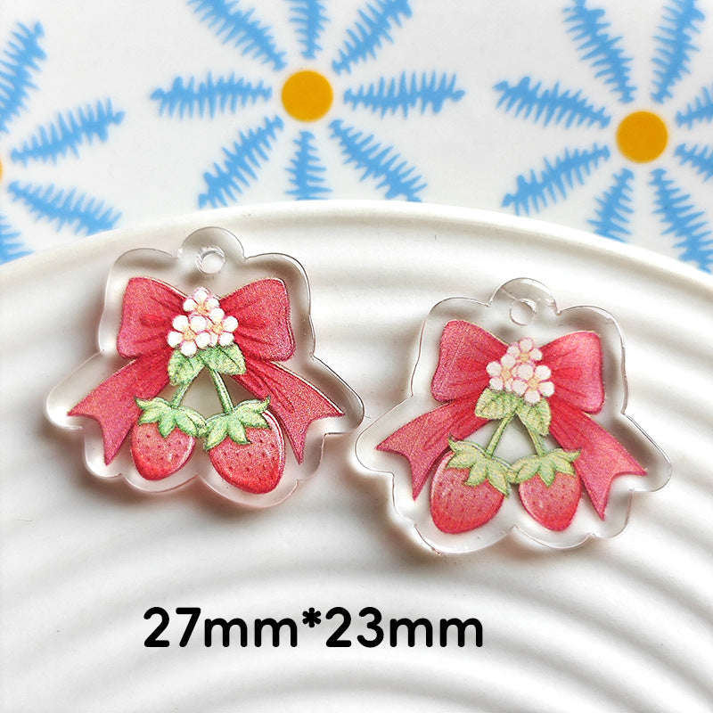 Wholesale 10pcs Double-sided bow three-dimensional relief acrylic jewelry accessories DIY pendant with holes cartoon character cute