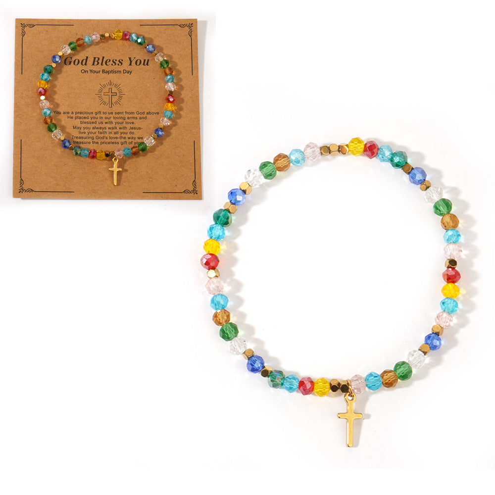 Wholesale Easter Cross Square Iron Gallstone Chain Colorful Crystal Bracelet