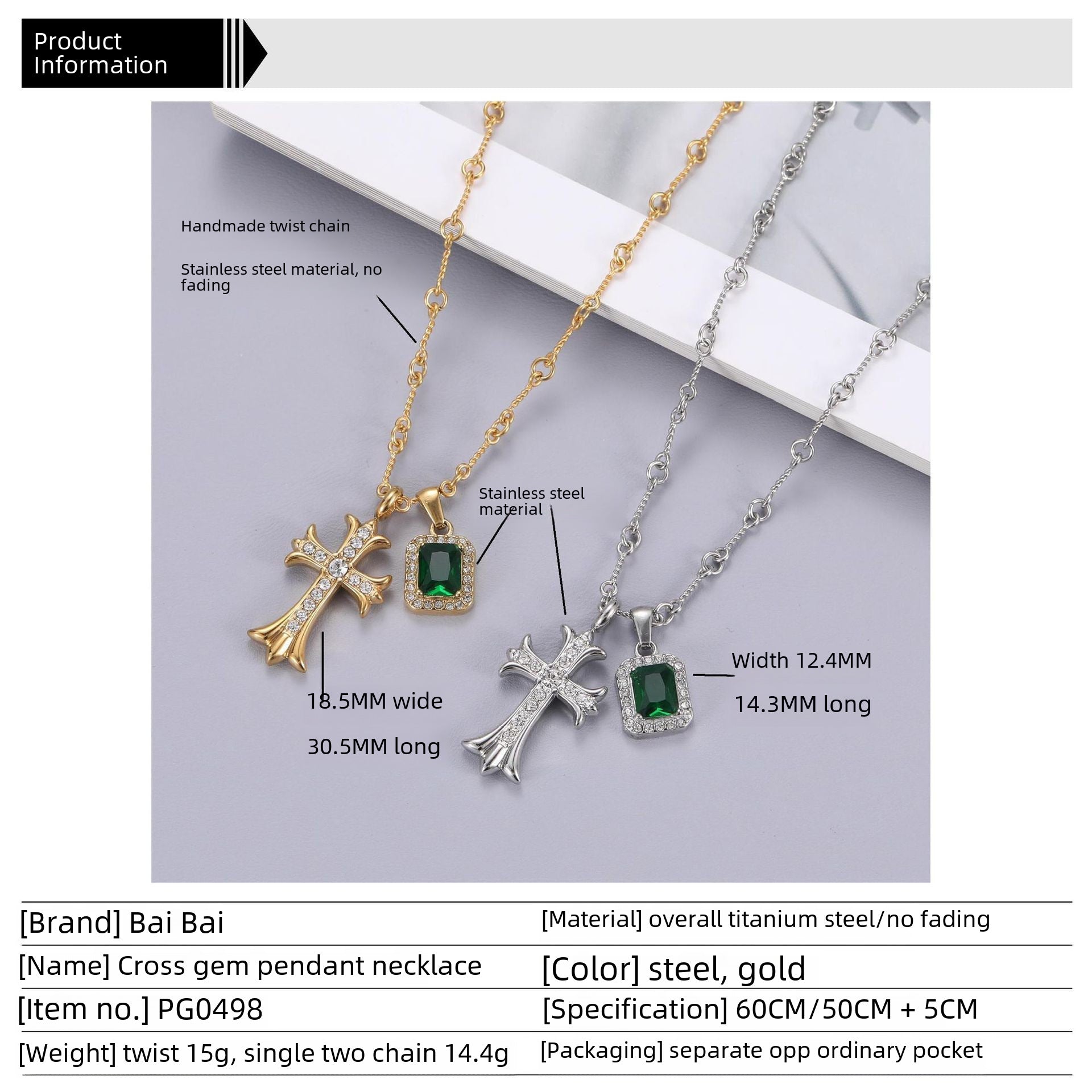 Wholesale Cross diamond titanium steel necklace