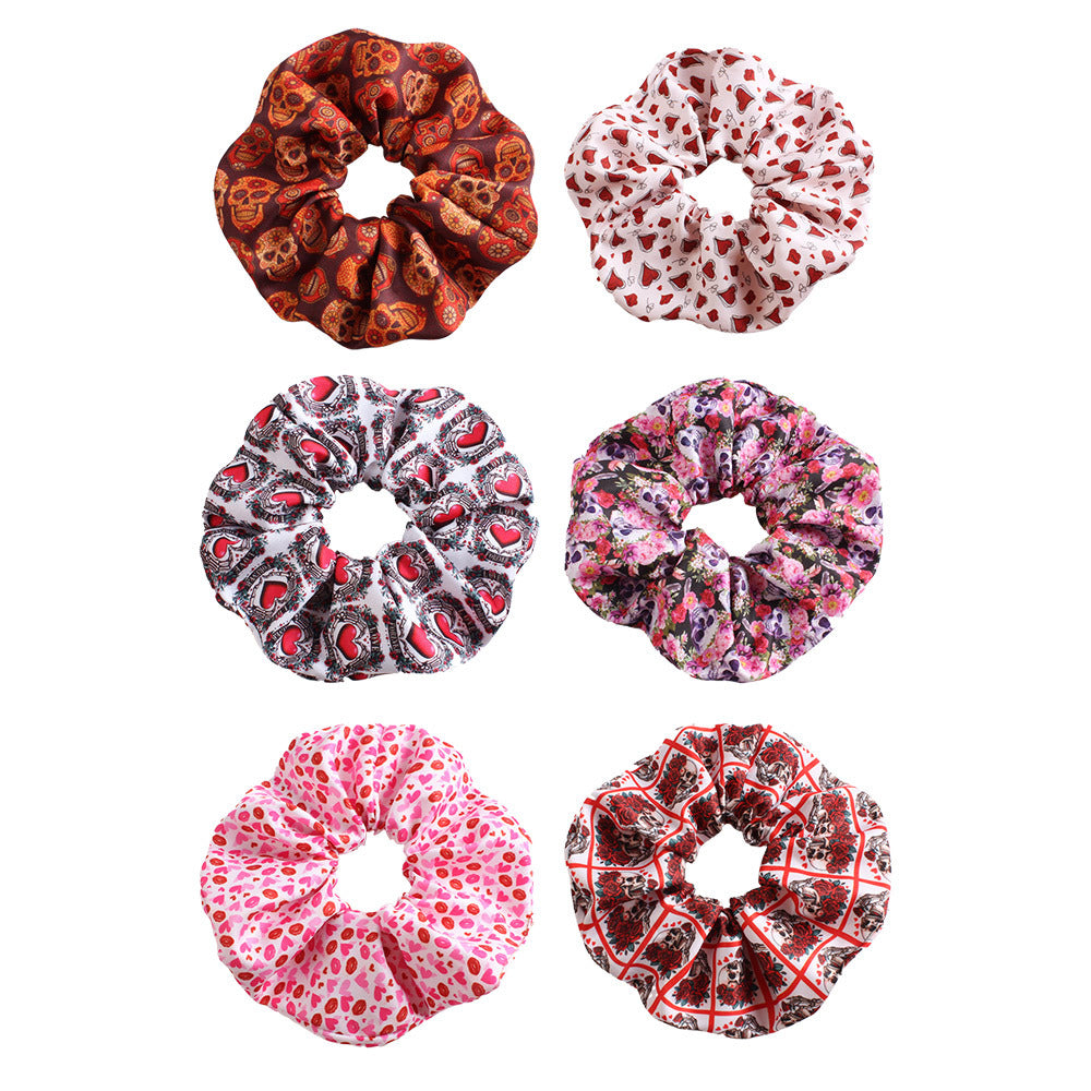 Wholesale Valentine' s Day  Floral Large Intestine Fabric Hair Scrunchies