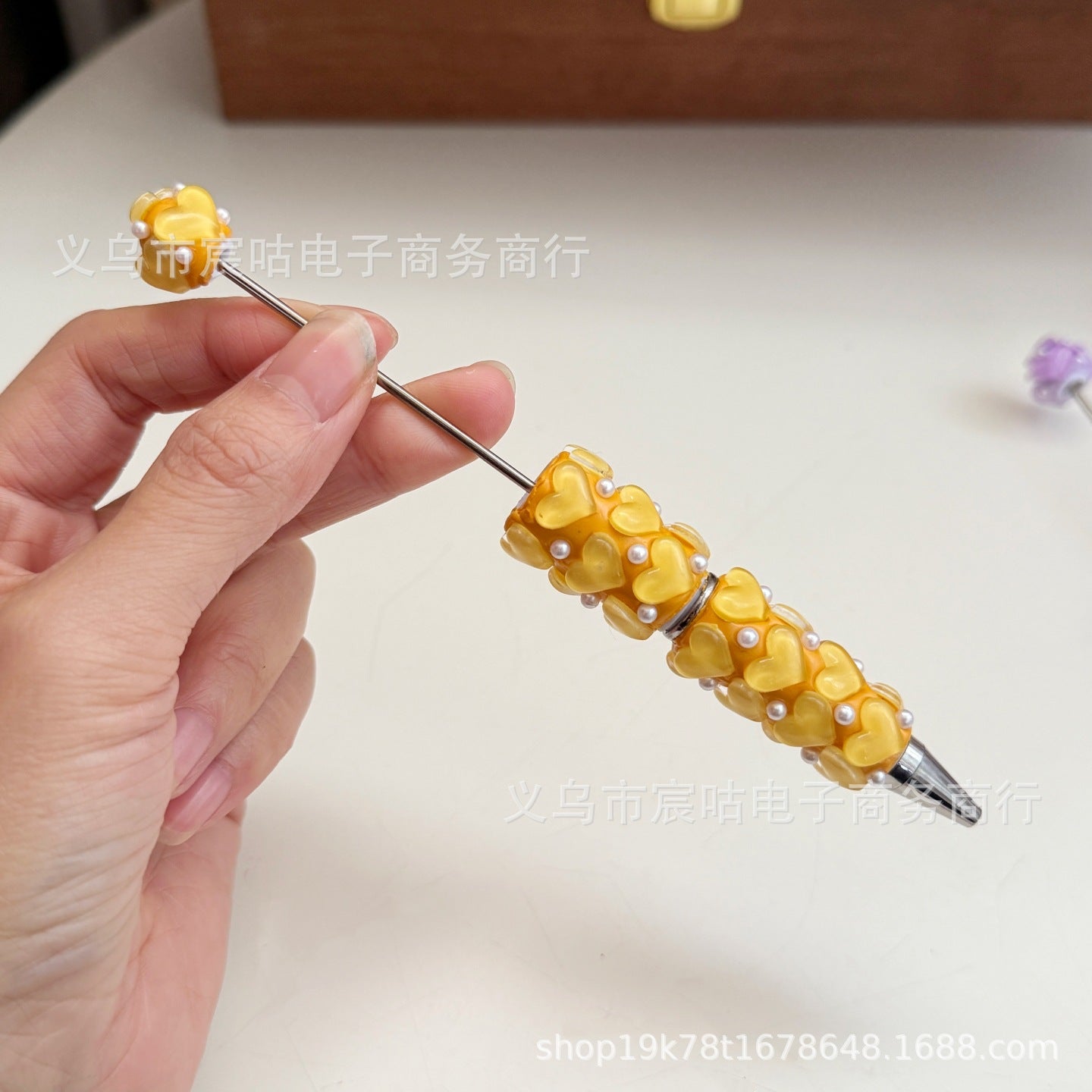 Wholesale 2pcs Heart-shaped Beaded Pen DIY Clay Beadable Pen