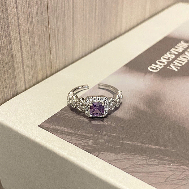 Wholesale Sweet Cool Geometric Purple Diamond Open Ring